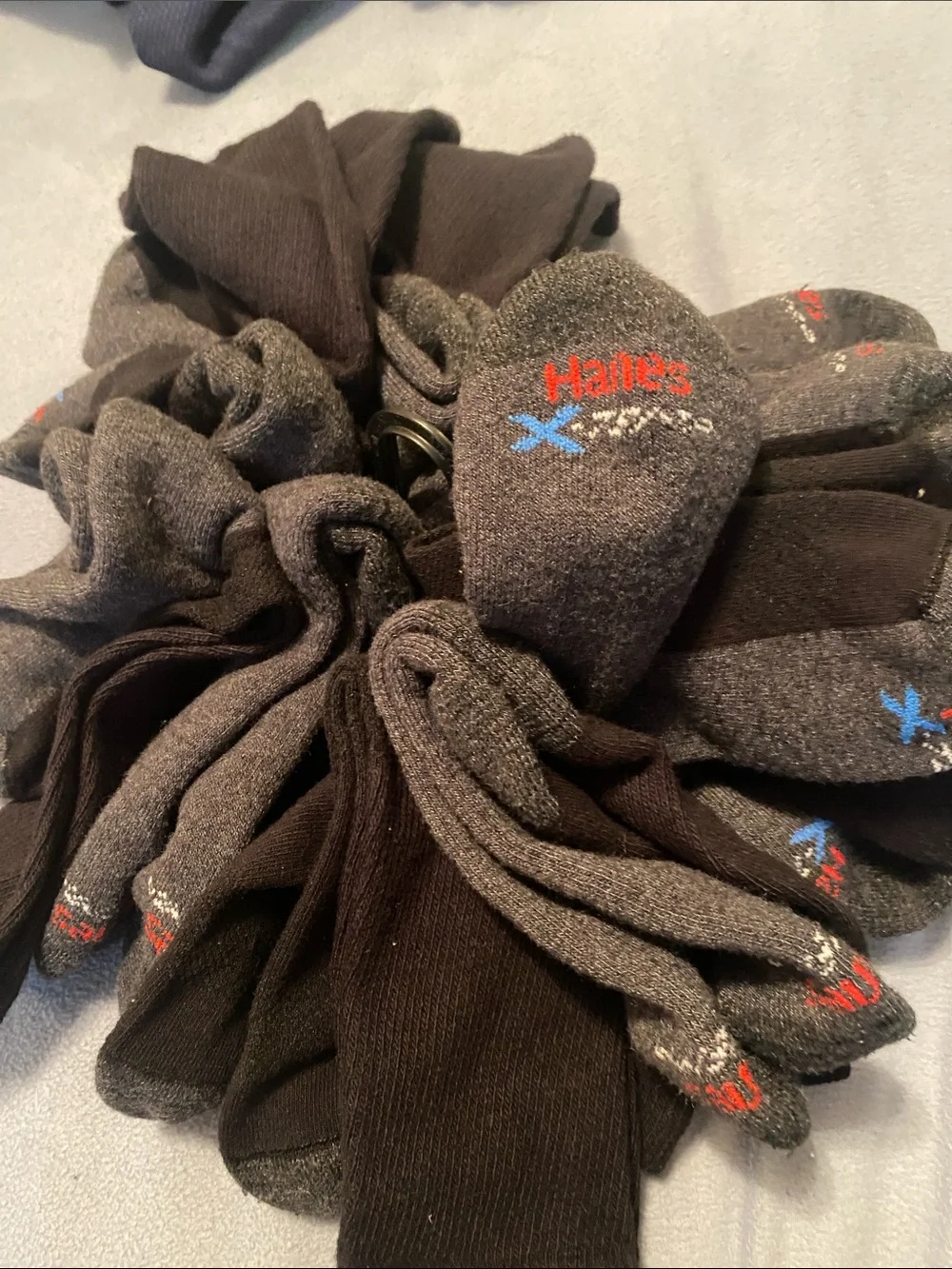 Hanes CTemp Men's Crew Socks Pack - Black with Red & Blue Logos. 12 Pack